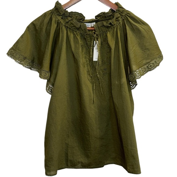 GAP Tie V-Neck Flutter Sleeve Lace Trim Size Medium - Picture 3 of 10